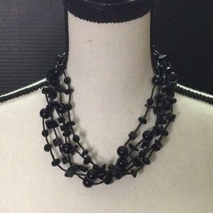 Black Five Strand Tiered Multi Shape Stone Necklace with Adjustable Clasp